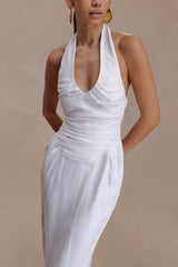 Daniela Ruched Halter Midi Elbise - Beyaz