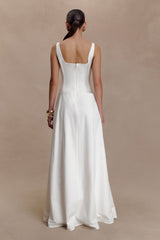 Salma Düşük Bel Pamuklu Uzun Elbise - Beyaz