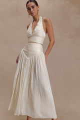 Makena Büzgülü V Yaka Üst - Opal Beyazı