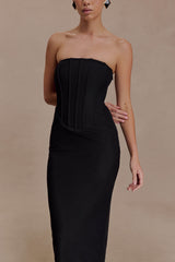 Gemma Straplez File Uzun Elbise - Siyah