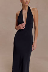 Genie Slinky Halter Midi Elbise - Siyah