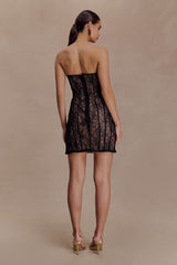 Jeannette Panelli Dantel Mini Elbise - Siyah