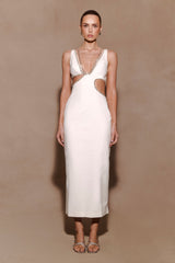 Henny Diamante Trim Cut Out Midi Elbise - Beyaz