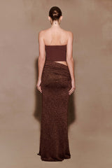 Jasiel Straplez Örme Uzun Elbise - Çikolata