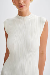 Arden Asimetrik Rib Örgü Uzun Elbise - Fildişi Marle