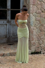 Khadijah Dantel Ve File Uzun Elbise - Sage