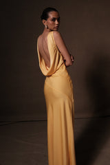 Nadia Sırtı Açık Maksi Saten Elbise - Limon