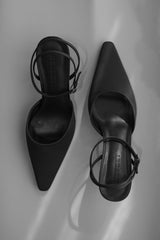 Marley Saten Sivri Topuklu Ayakkabı - Siyah