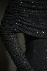 Marcel Omuz Açık Pırlantalı Uzun Elbise - Metalik Gri