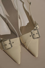 Hadley Tokalı Askılı Topuklu Ayakkabı - Fildişi