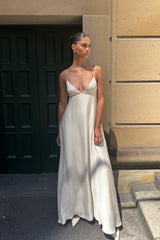 Melisandre Baby Doll Maxi Elbise - Kum Rengi