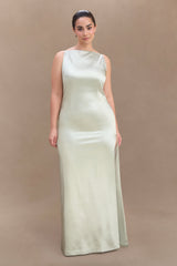 Menekşe Kolsuz Saten Uzun Elbise - Sage