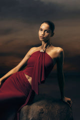 Celina Şifon Askılı Üst - Kiraz Kırmızısı