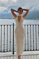 Wynn Çiçekli Örgü Midi Elbise - Beyaz