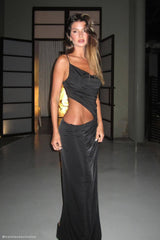 Jemma Draped Slinky Maxi Elbise - Siyah