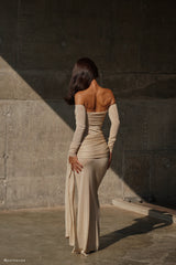 Ingrid Metalik Örgü Uzun Elbise - Bronz