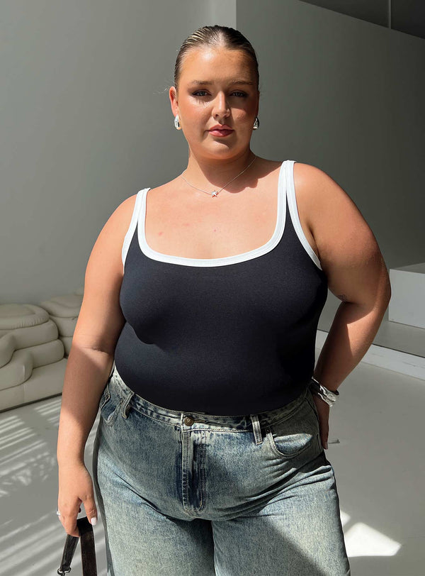 Astrea Bodysuit Siyah / Beyaz Kavisli