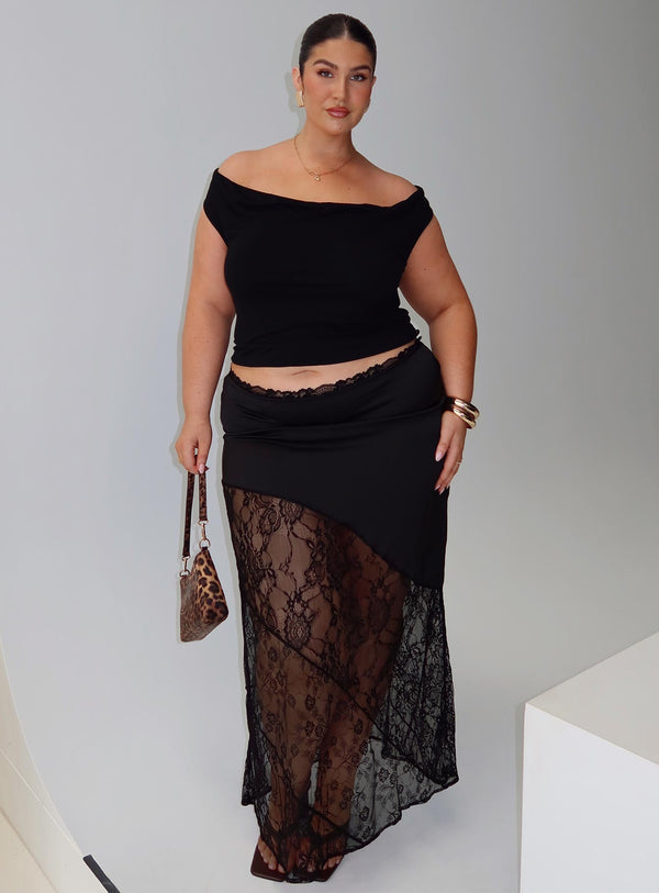 Castelli Lace Maxi Etek Siyah Eğri