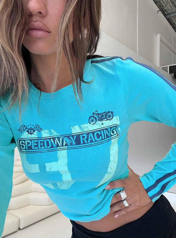 Speedway Yarış Uzun Kollu Grafik Üst Mavi