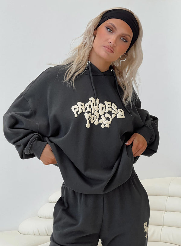 Prenses Polly Kapüşonlu Sweatshirt Siyah Kum / Yumurta Kabuğu Yazılı