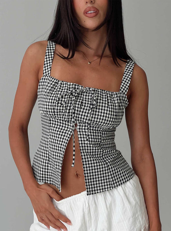 Modern Kız Üstü Siyah Gingham
