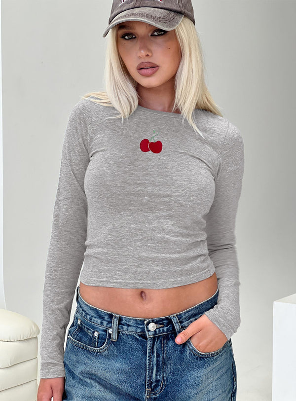 Cherry Love Uzun Kollu Üst Gri