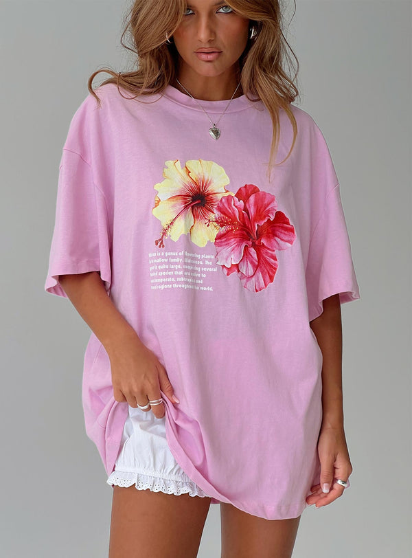 Hibiscus Haven Büyük Boy Tişört Pembe