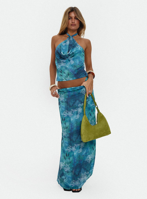 Eleganza Maxi Etek Mavi Karma