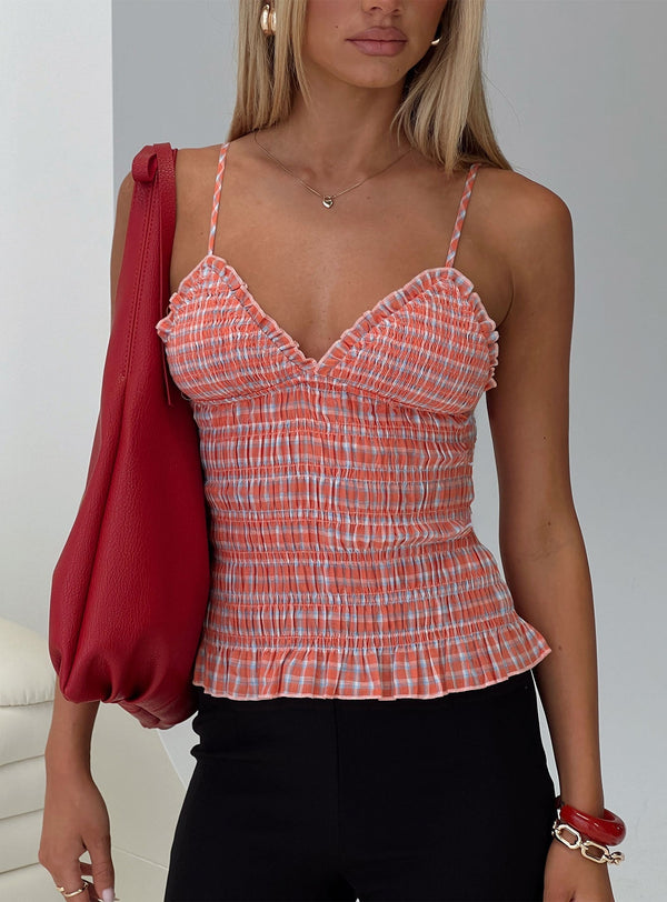 Çok Güzel Bir Kız Büzgülü Üst Kırmızı Gingham