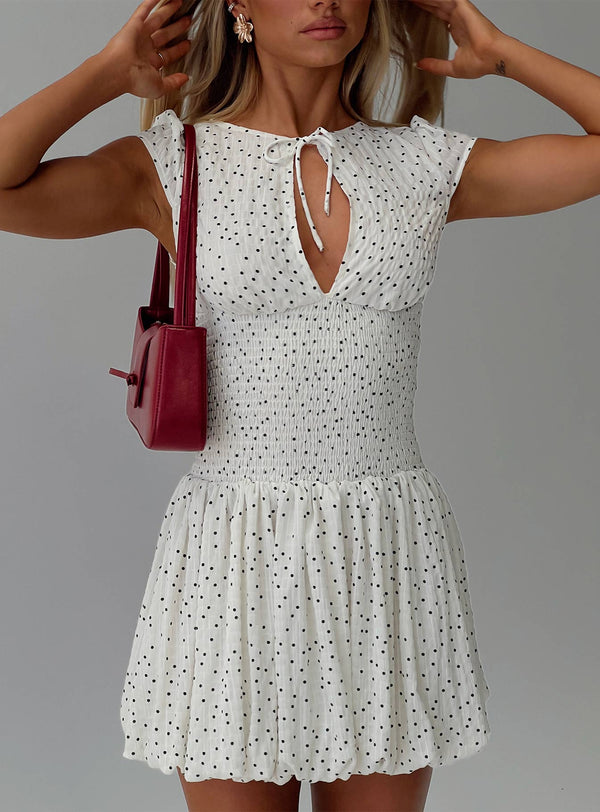 Uğur Böceği Mini Elbise Beyaz Polka