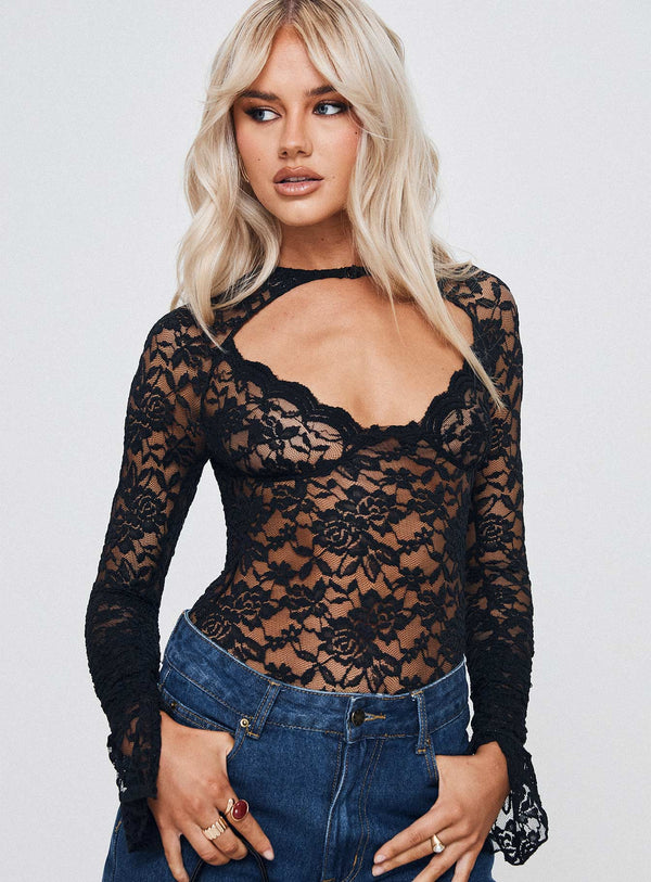 Giallo Uzun Kollu Bodysuit Siyah