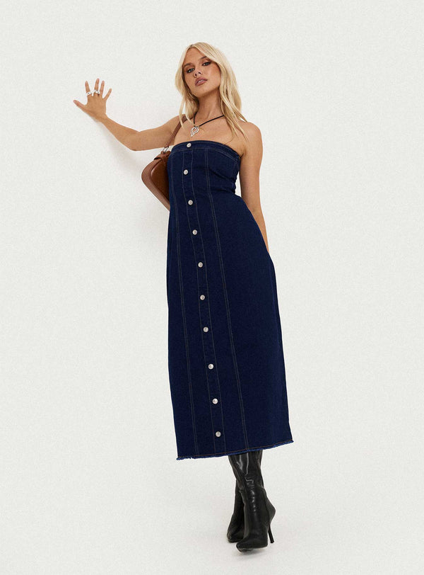 Stoltz Denim Midi Elbise Mavi