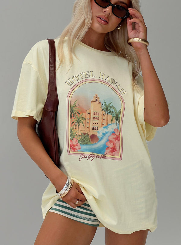 Hotel Hawaii Büyük Boy Tişört Sarı