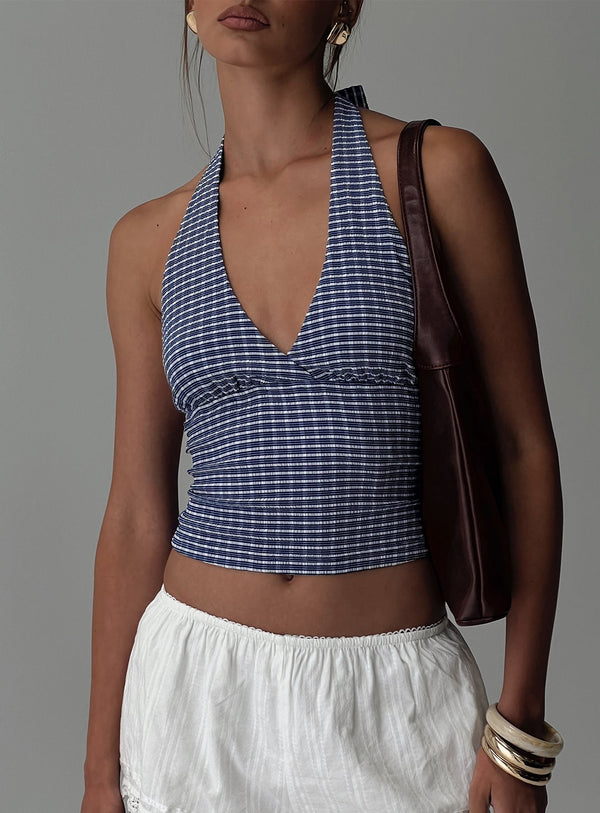 Whimsy Halter Üst Lacivert Gingham