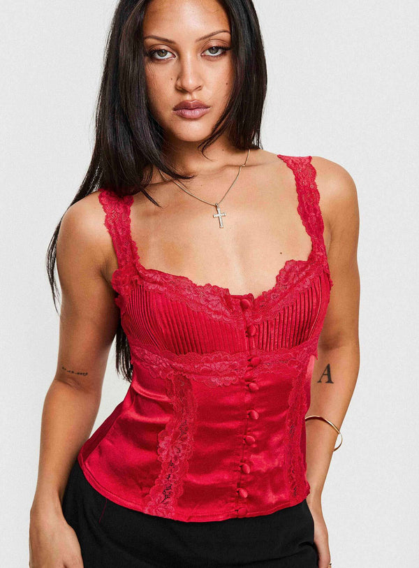 Stilling Lace Üst Kırmızı