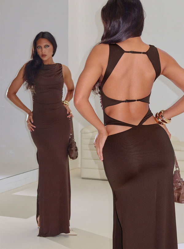 Undeniable Cut Out Maxi Elbise Kahverengi