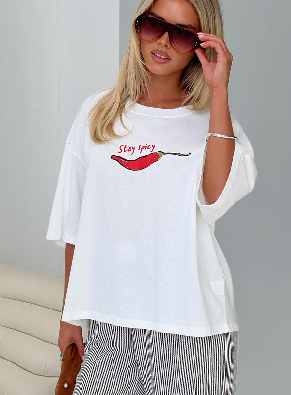 Stay Spicy Grafik Üst Beyaz