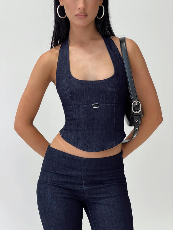 Nasya Halter Üst Indigo