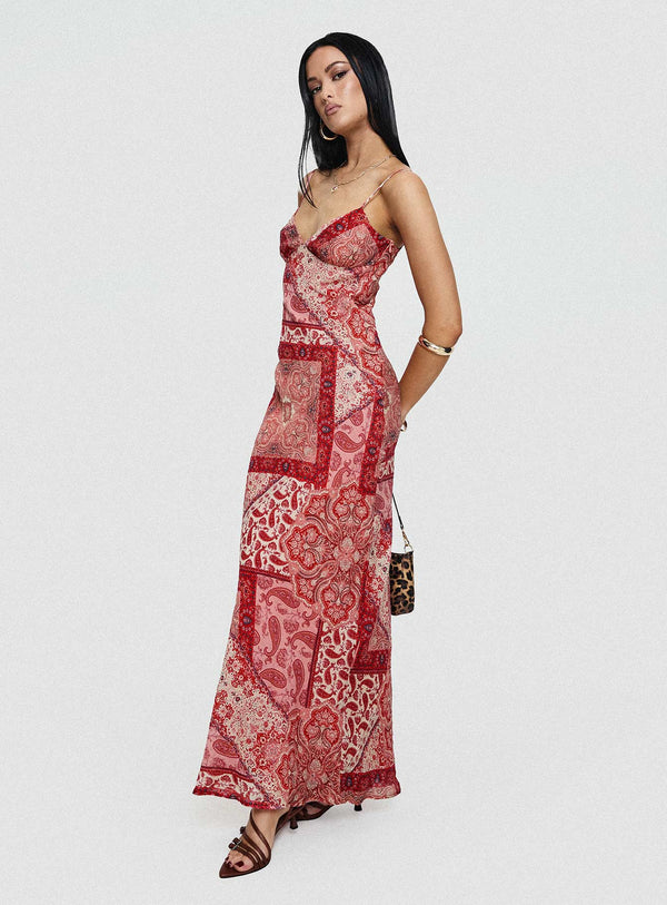 Sugar Plum Maxi Elbise Kırmızı Paisley