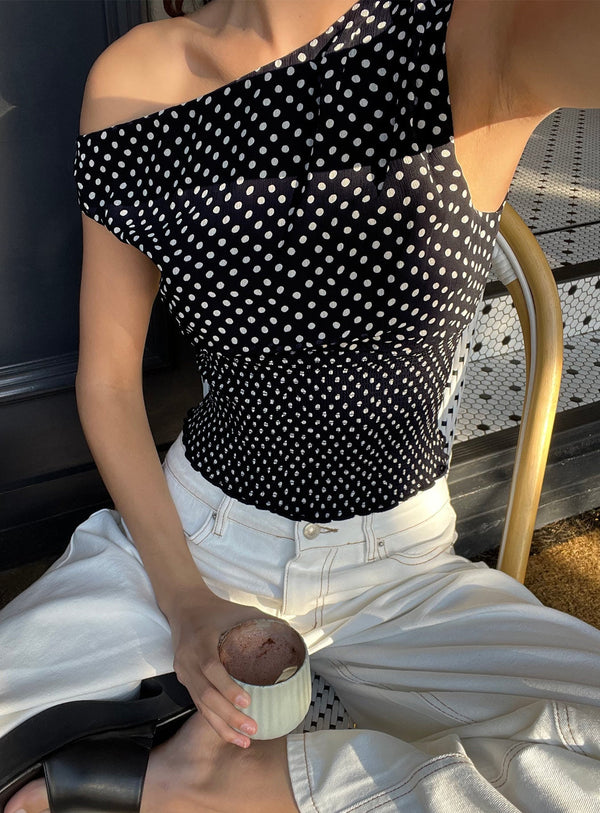 Partiye Hazır Omuz Açık Siyah Polka Üst