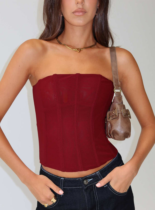 Oscuro Longline Mesh Korse Üstü Berry