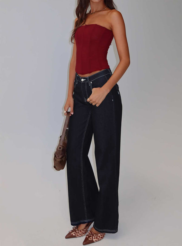 Everlong Orta Bel Düz Paça Kot Pantolon Indigo Wash