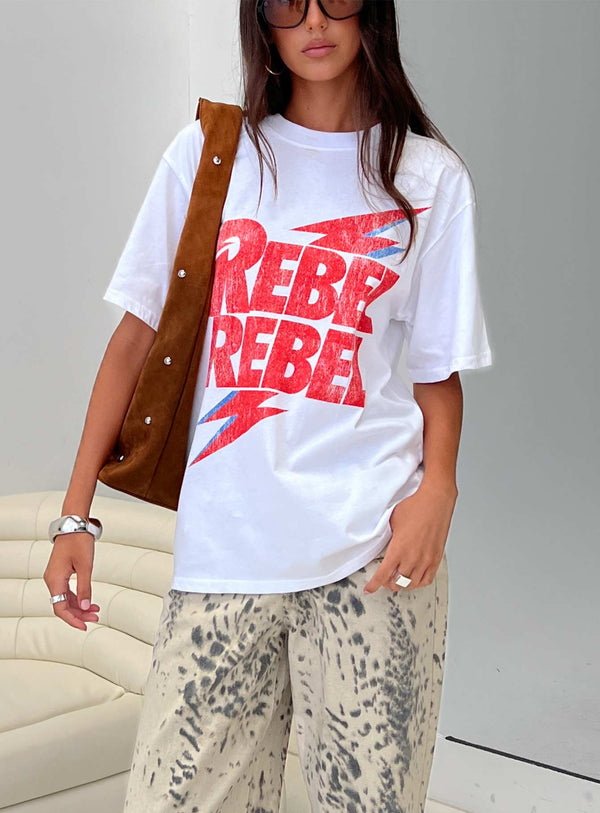 Rebel Rebel Büyük Boy Grafik Üst Beyaz