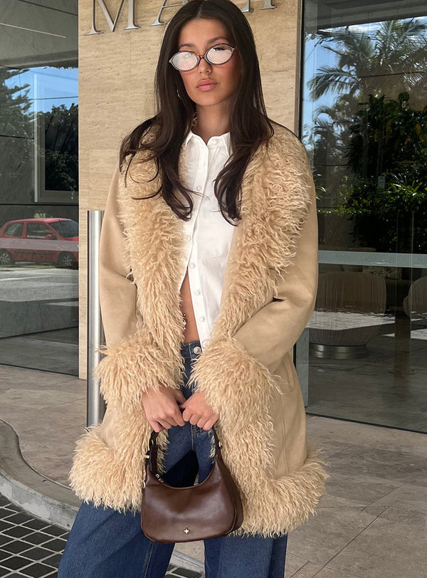 Josefina Sahte Kürk Detaylı Ceket Bej