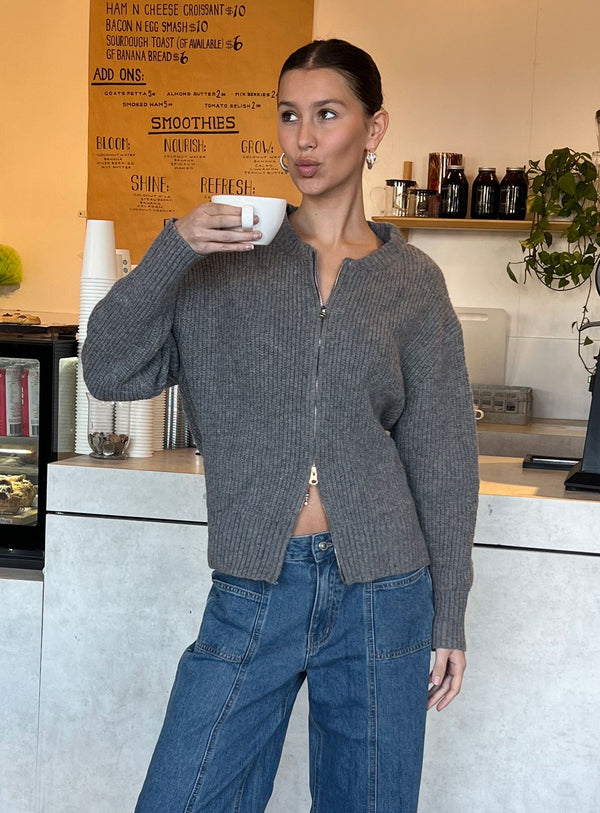 Lexene Fermuarlı Jumper Gri