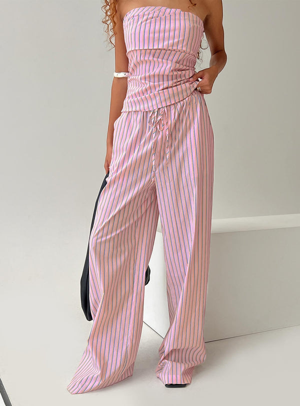 Chastaine Çizgili Pantolon Pembe