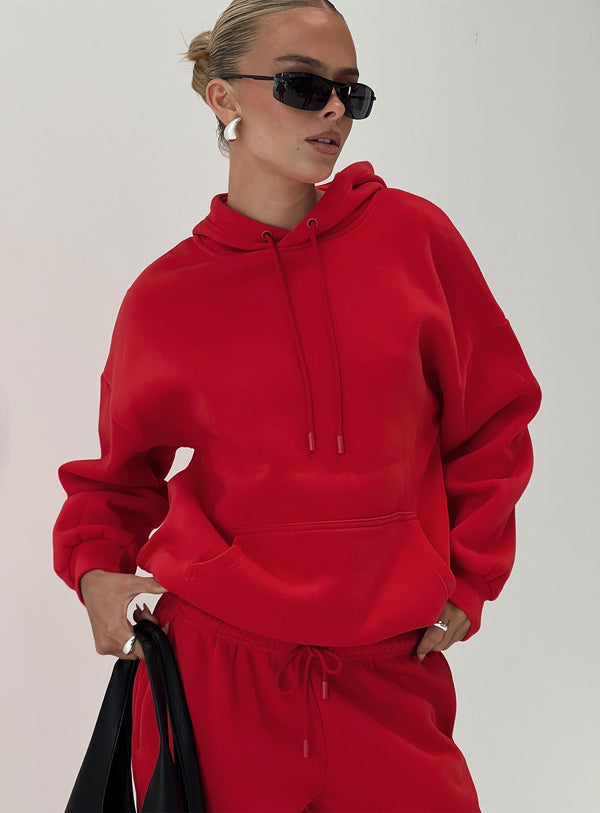 Dream Fleece Klasik Kapüşonlu Kırmızı