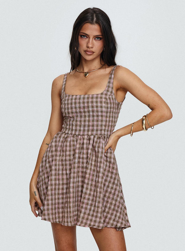 Cartmel Mini Elbise Kahverengi / Pembe