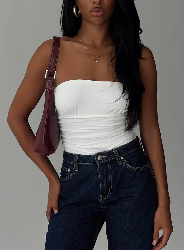 Tesadüf Askısız Büzgülü Bodysuit Beyaz