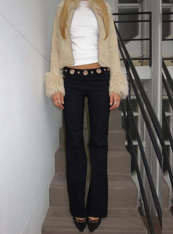 True Grit Eyelet Flare Pantolon Siyah